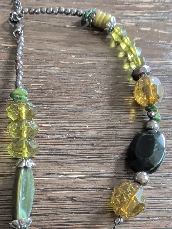 Green and Gunmetal Multi-Bead Women’s Necklace - Picture 4 of 4